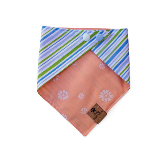 Peach + Blue Green Strips Dog Bandana